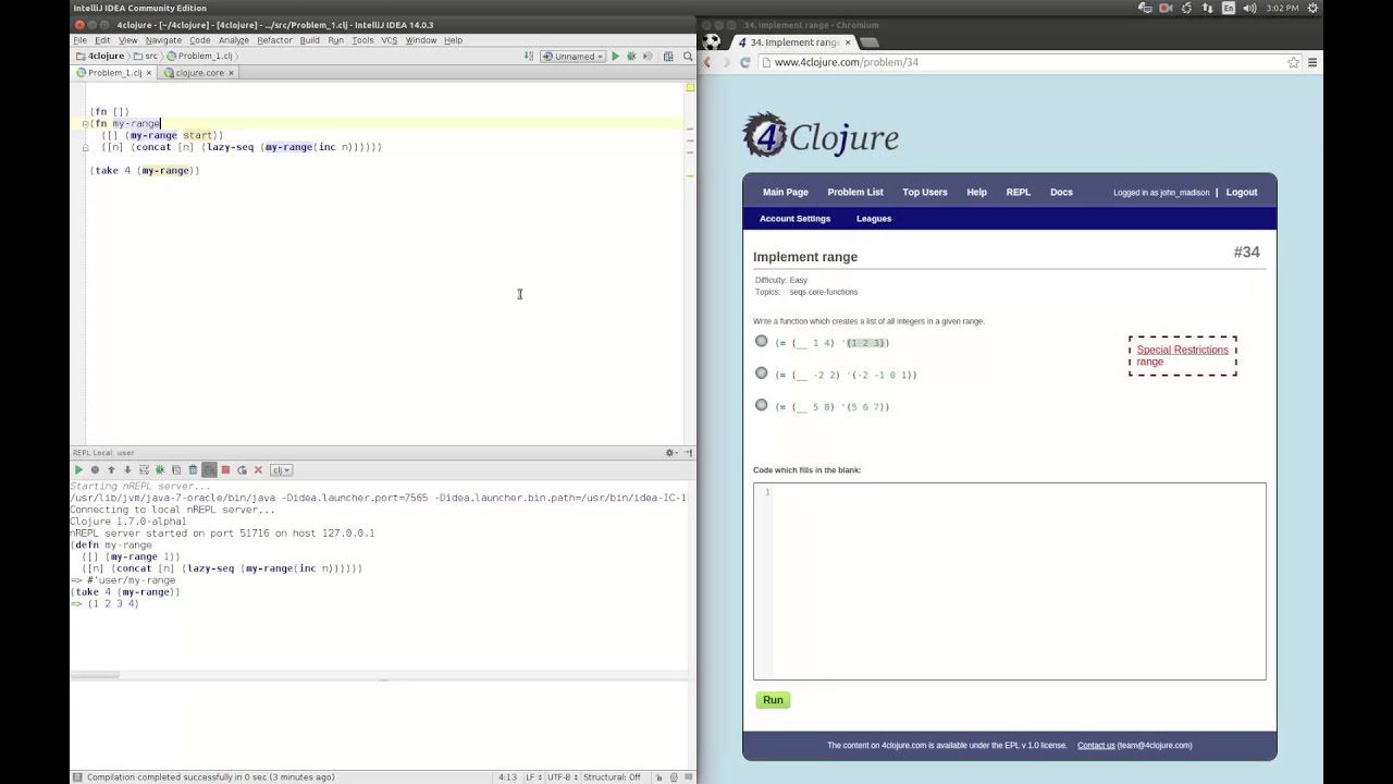 4Clojure Solution to Problem 34