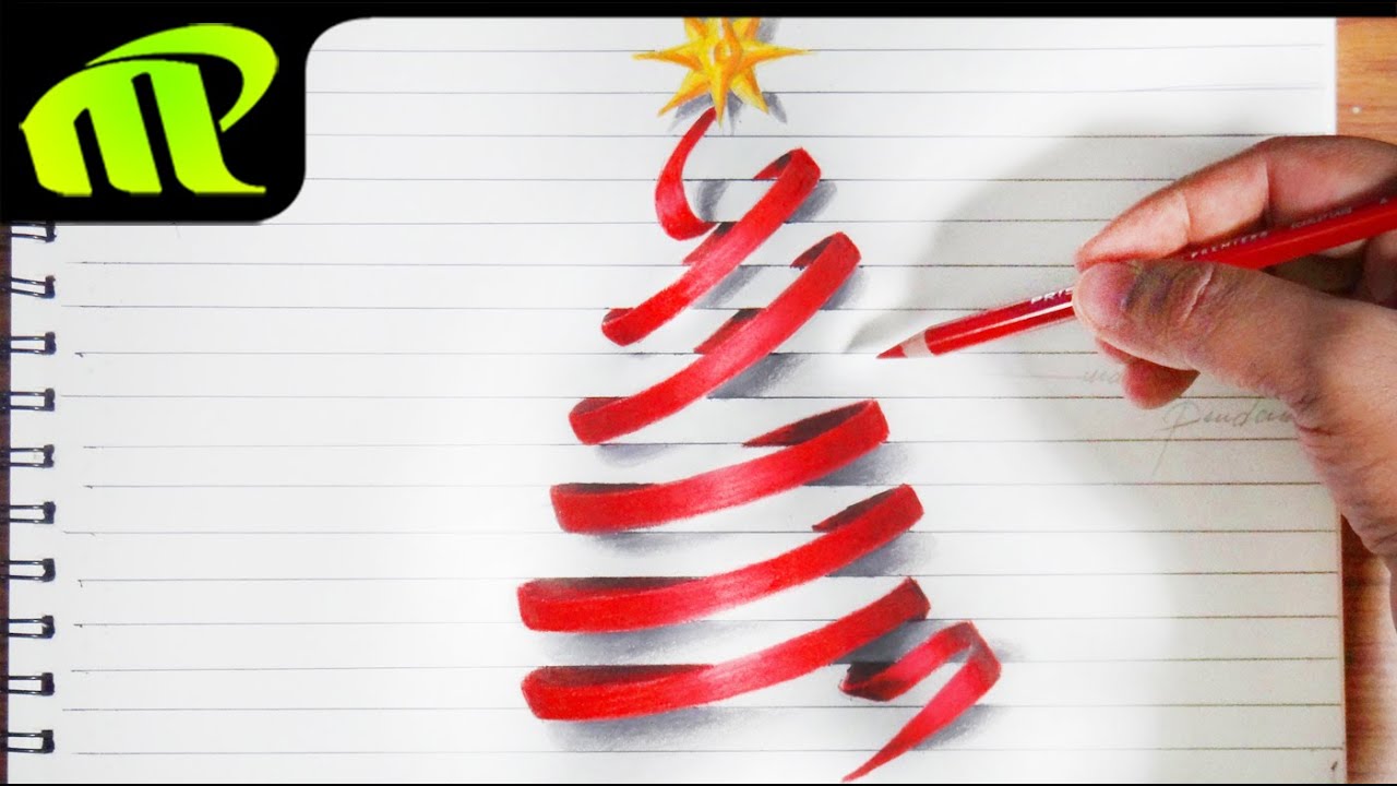 Drawing 3D Paper Illusion Christmas Tree - Happy Christmas - YouTube