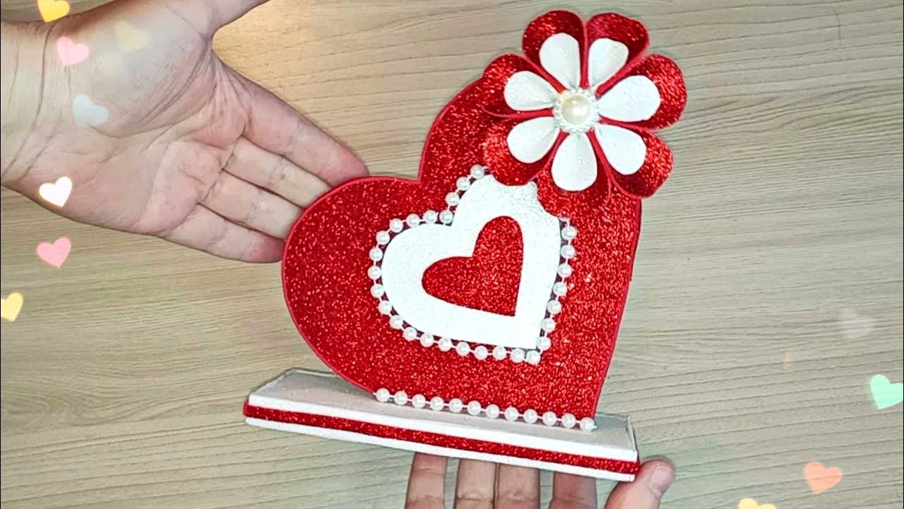Heart Making With Glitter Foam For Valentine Decoration, Valentines Day  Gift