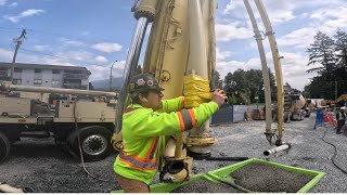 Bandaiding a blown boompipe to finish off the pour: