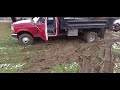 OBS 7.3L Powerstroke Dump Truck Gets Stuck In Mud On Garage Apron Project Part 1