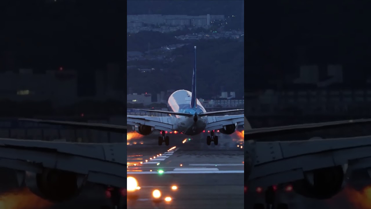 夜の伊丹空港、千里川堤防・B737が着陸(2026/5/7・手振れ注意) #shorts #飛行機 #airport