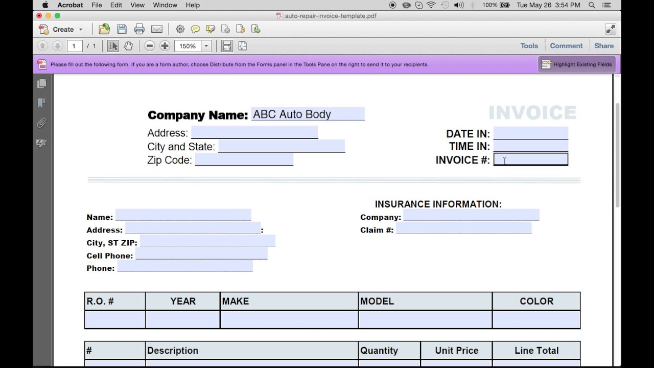 How To Make An Auto Repair Invoice Excel Pdf Word Youtube