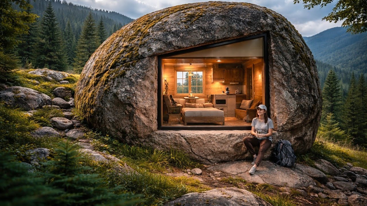 Built A Luxury Dream home Inside A Giant Boulder - YouTube
