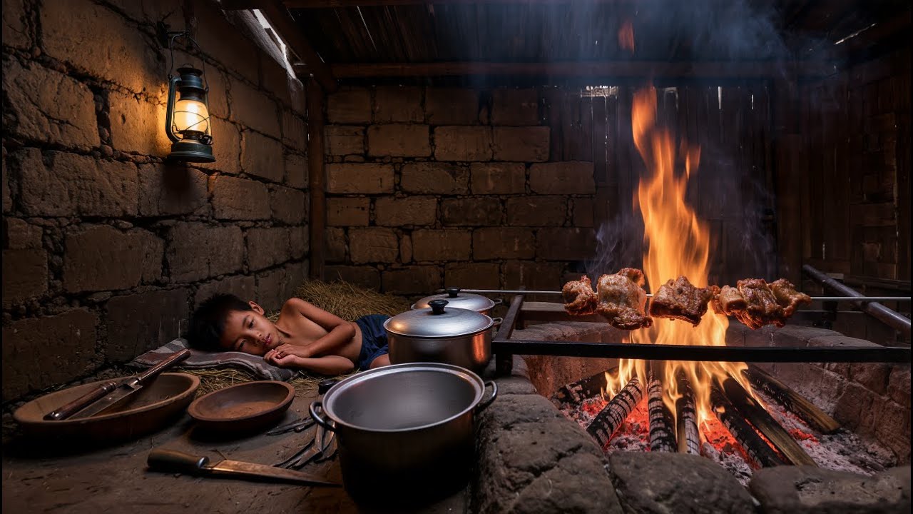 Бедный мальчик выращивал овощи и собирал еду в лесу.