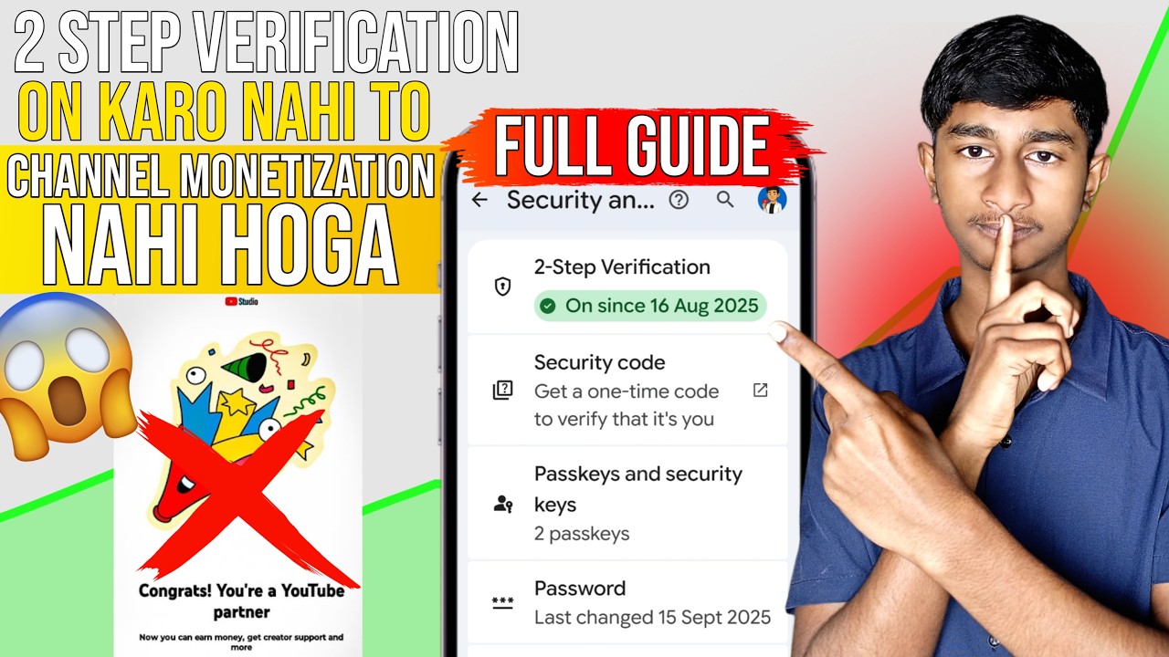 youtube channel ka 2 step verification kaise on kare | how to on 2 step verification in youtube