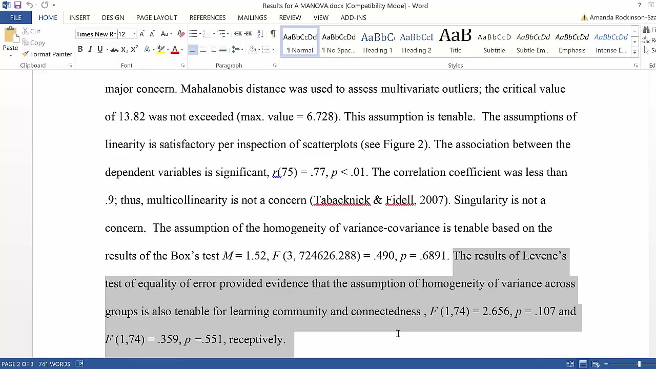 The Doctoral Journey: Part 12 of 12: Write a Results Section for a MANOVA