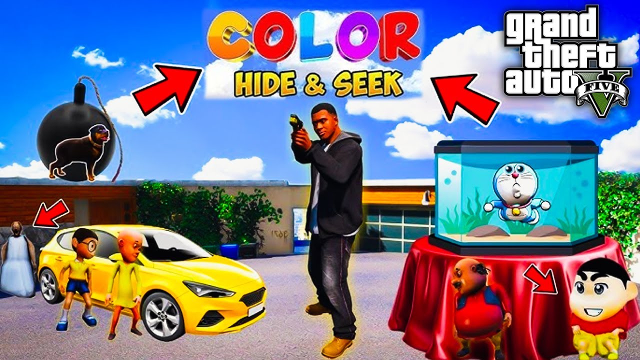 GTA 5:Shinchan & Franklin Playing Color Hide And Seek In Gta5...!( Gta5 mods )