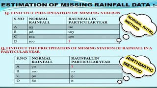 Calculation of Missing Rainfall Data || Arithmetic Method || Normal Ratio Method #hydrology