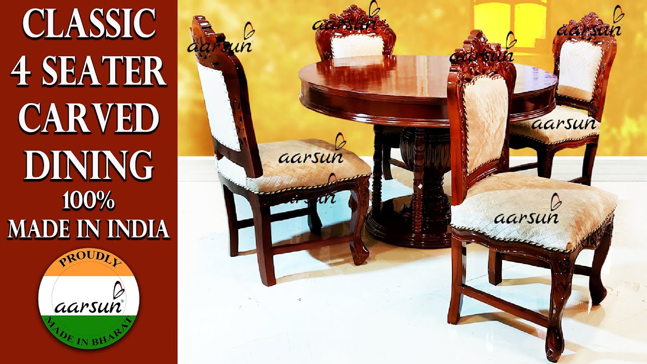 323 Hand Carved 4 Seater Round Dining Table Wooden Furniture Aarsun Art Of India Youtube