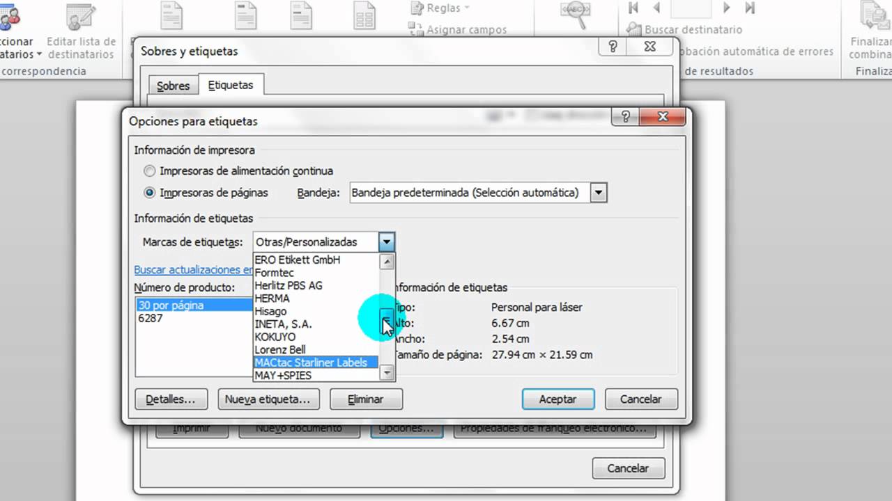 Configuración para imprimir etiquetas en word - YouTube