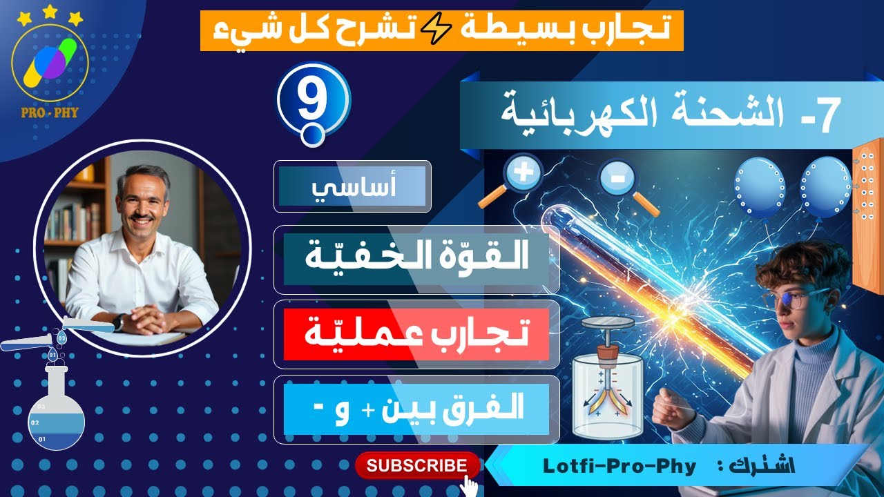 فيزياء - تاسعة - 7- الشحنة الكهربائية | ⚡ أنواع الكهرباء وتجارب بسيطة تشرح كل شيء