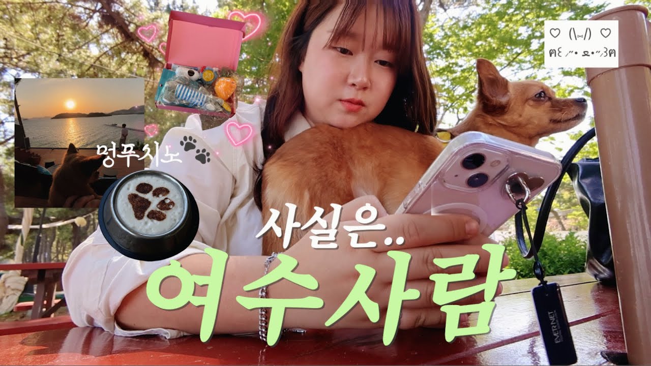 이 말아주는 여수 여행🌊 오션뷰 카페(feat.멍푸치노🐾) 견생 첫 해변 산책. 최고오급 풀빌라!