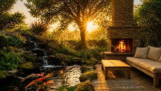 🔴 LIVE Morning Energy Boost 🌅🐟🔥🐦 | Relaxing Koi Pond & Fireplace Sounds