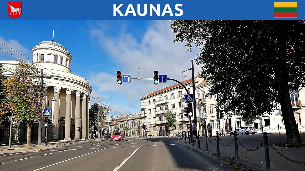 Driving in Lithuania. A route from Kaunas city center towards Klaipeda. 4K