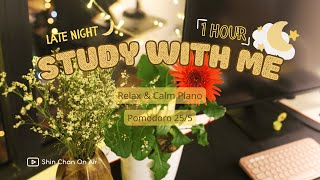 📚 STUDY WITH ME | 1 HOUR LATE NIGHT FOCUS | POMODORO 25-5 | RELAX & SOFT PIANO 🎹 screenshot 5