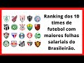 Campeonato Brasileiro. Ranking dos 10 times de futebol com maiores folhas salariais do Brasileirão