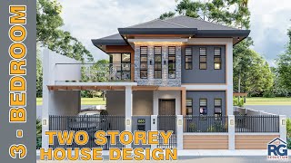 3-Bedroom Two Storey House Design 8.0 x 8.0 m with floor plan