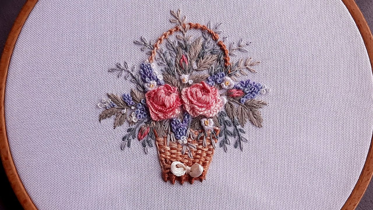 Thread Rose Craft Basket of Roses Flower Embroidery Thread & Ribbon - YouTube