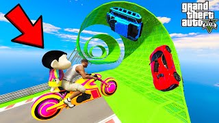 FRANKLIN TRIED IMPOSSIBLE SPIRAL LOOP MEGARAMP JUMP PARKOUR CHALLENGE CARS GTA 5 | SHINCHAN and CHOP