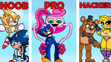 FNF Character Test | NOOB vs PRO vs HACKER | Gameplay VS Playground | Sonic, Huggy Wuggy, Freddy