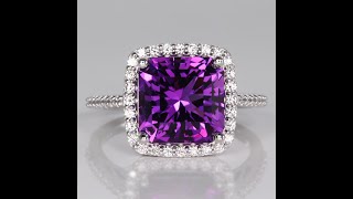 14K White Gold Amethyst Ring with Diamond Halo 4.70cts