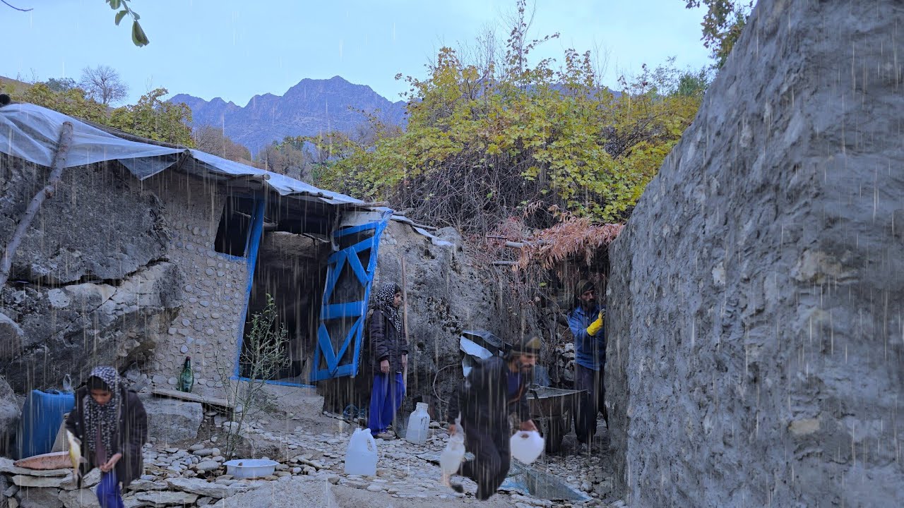 Rainy day in a nomadic hut | Daily chores, fishing and stone house renovation🌦