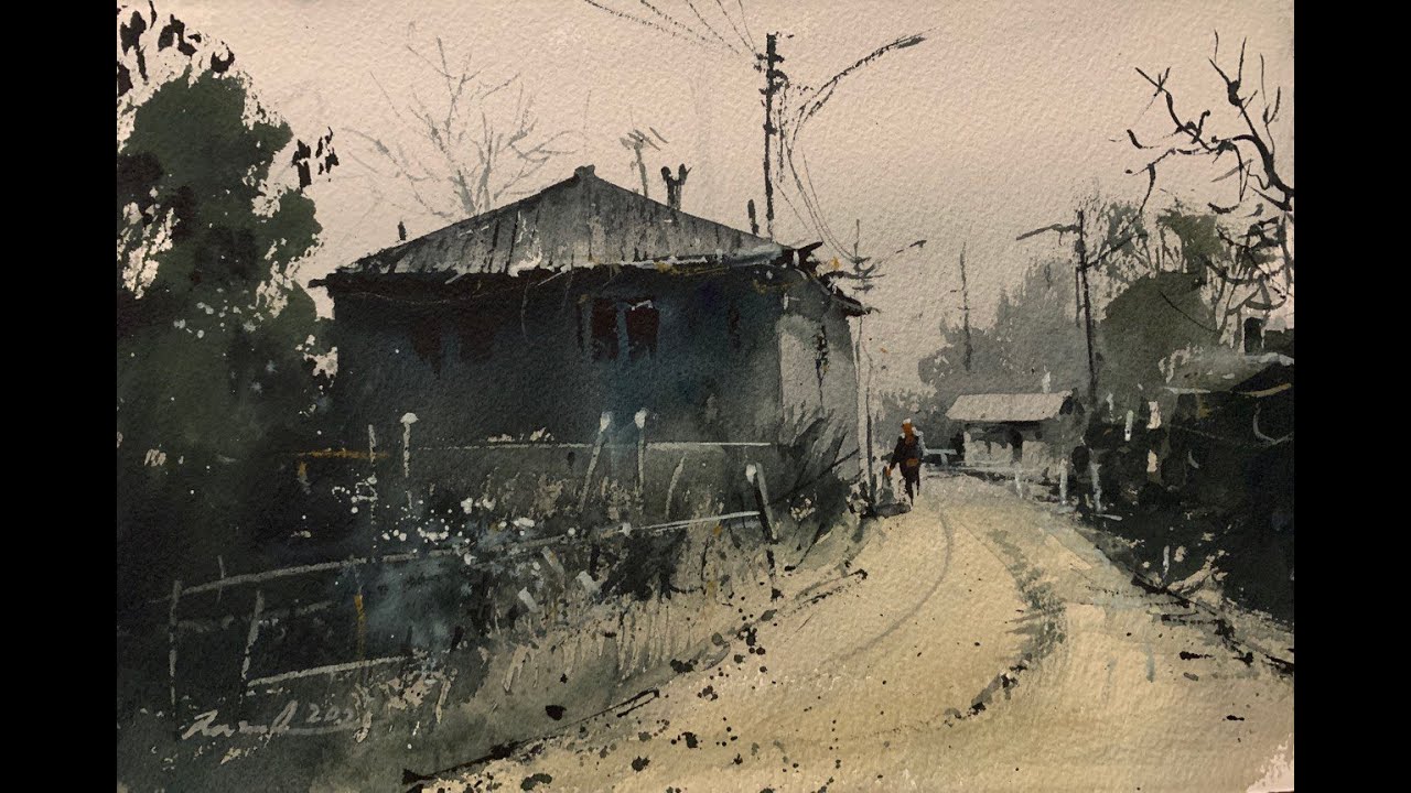 How to paint village in watercolor - YouTube