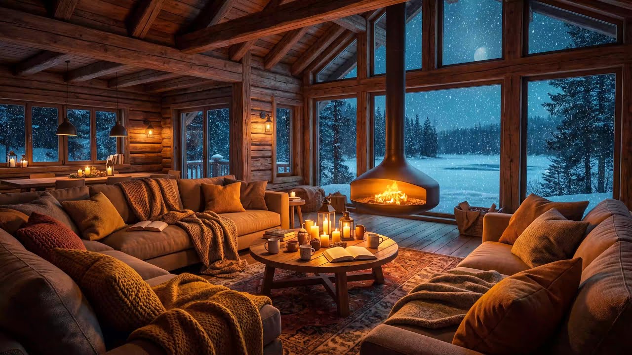 Cozy Winter Cabin Ambience ❄️ Soft Fireplace Sounds & Smooth Jazz Instrumental Music for Relaxation