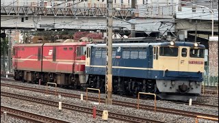 【EH800のJRFロゴ付きは残り3機に】EH800–14号機OM入場回送EF65–2087号機牽引与野駅通過