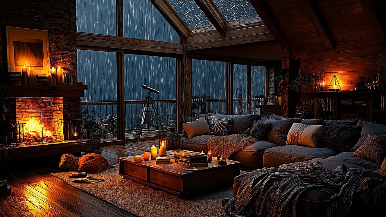 Rainy Night by the Fireplace – Cozy Room Ambience for Deep Sleep, Study ...