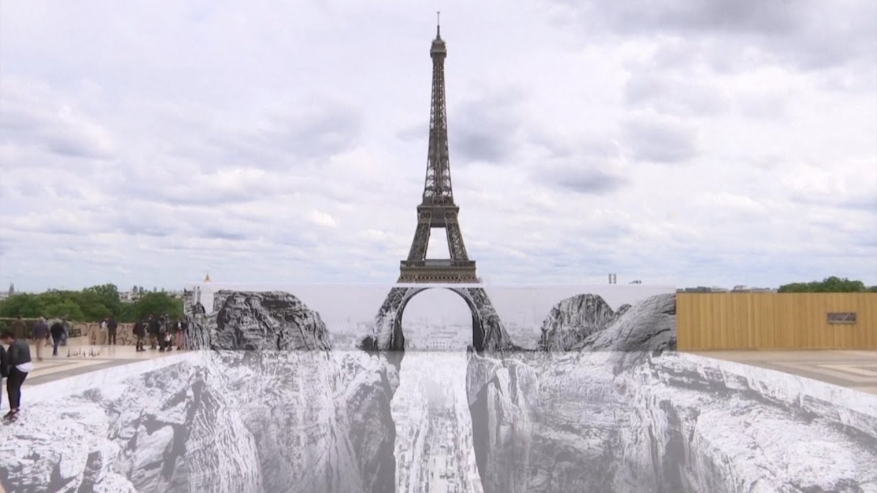 Artist creates stunning optical illusion of the Eiffel Tower - YouTube