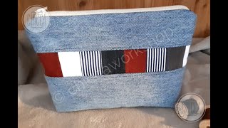 Astuccio In Denim Con Inserti Patch