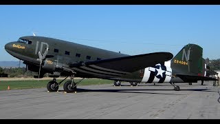 Douglas C-47 / DC-3 "Placid Lassie" in action at Flabob DC-3/C-47 Fly-In N74589