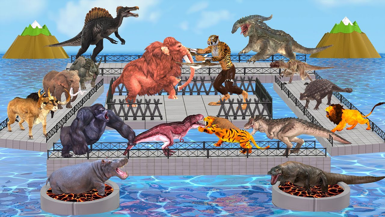 Dinosaurs Vs Saber Tooth Tiger Vs All Units Speed Race Zigzag Course Animal Revolt Battle Simulator