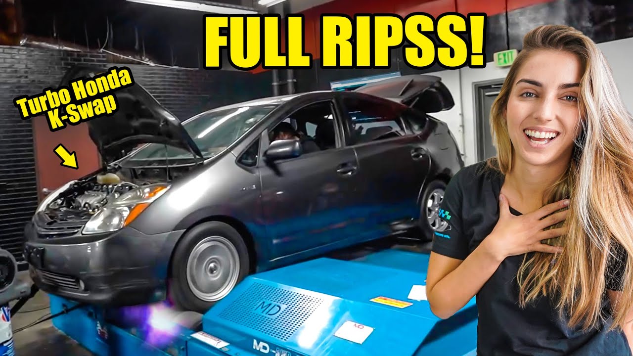 Honda K-Series Swapped Turbo PRIUS Hits the Dyno! THIS THING FREAKIN SCREAMS! *Open Wastegate Dumps*