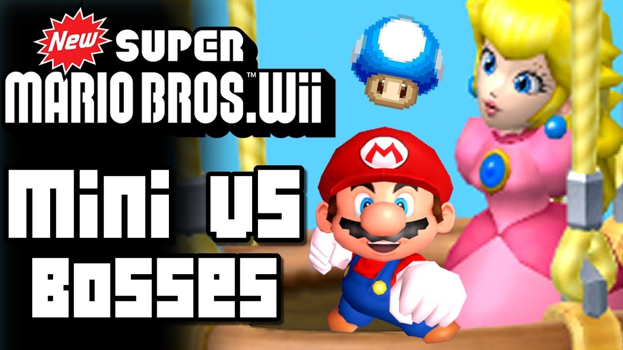 New Super Mario Bros Wii ALL BOSSES with MINI MUSHROOMS (Wii)