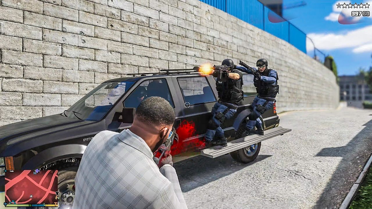 GTA 5 - Franklin's Rich Mafia Mansion Shootout + Ten Star Escape [R.D.E 4.1.2]