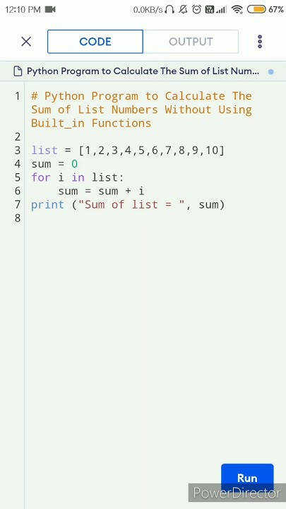 Python Program to Calculate The Sum of List Numbers Without Using Built ...