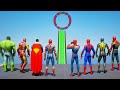 Superman hulk ironman vs spiderman suits  superheroes racing challenge sea ramp competition 145