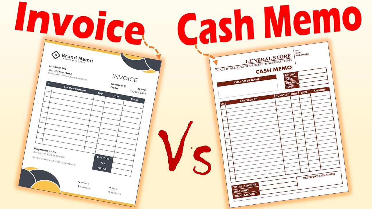 Differences between Invoice and Cash Memo. YouTube