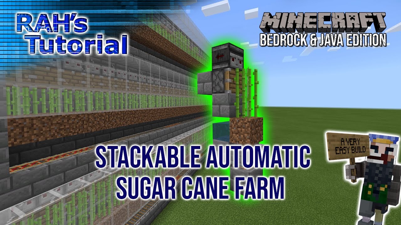 Stackable Automatic Sugar Cane Farm Tutorial - Minecraft 1.20+ Bedrock