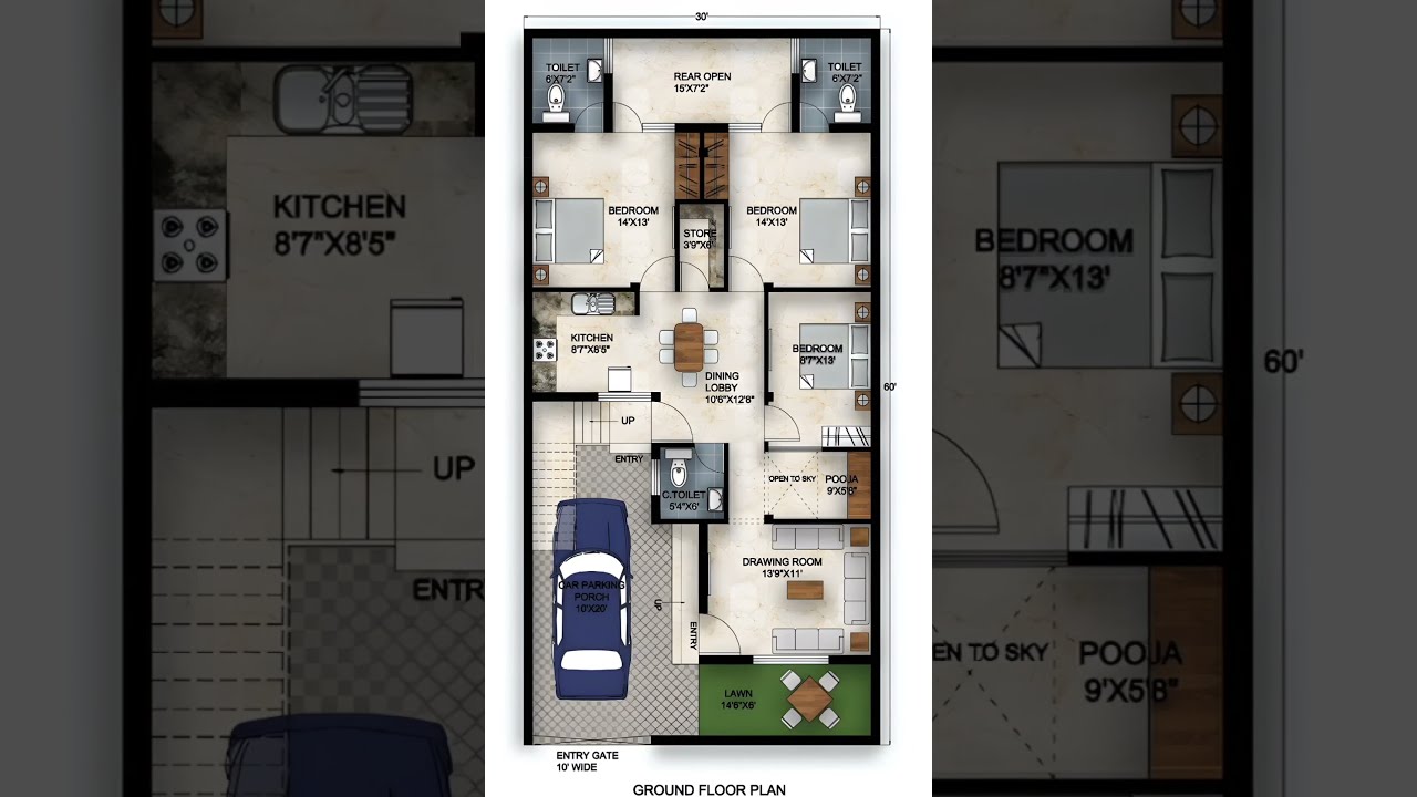 30x60 House Plan With Car Parking Housedesign Houseplan Homedesign Homeplan Shorts