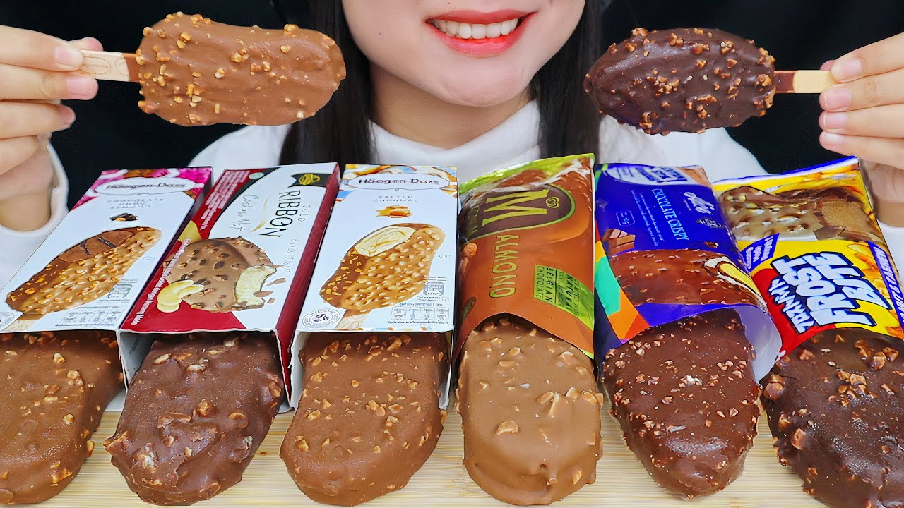 ASMR CHOCOLATE ICE CREAM 🍫 HAAGEN DAZS CHOCOLATE ALMOND, SALTED CARAMEL, MAGNUM, CAMPINA GOLD RIBBON