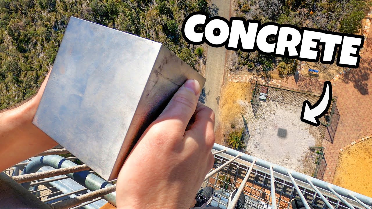 World’S Heaviest 4” Cube Vs. Concrete From 45M!