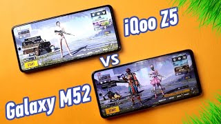 Samsung Galaxy M52 vs iQoo Z5 5G BGMI Comparison with Heating Test  || iQoo Z5 vs Galaxy M52 Gaming