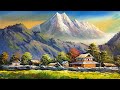 VILLAGE PAINTING | Acrylic Landscape Painting in Time-lapse | Old Village Houses | Nepali Painting