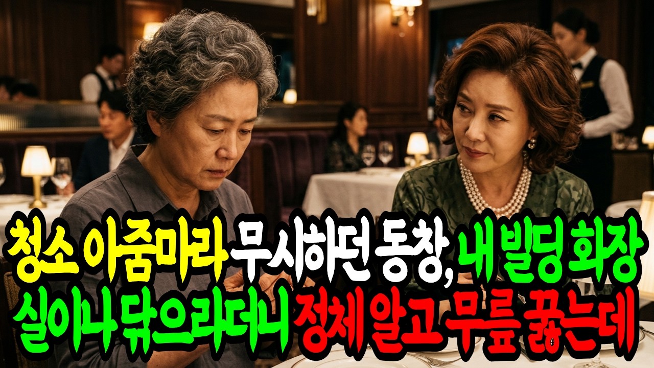 청소 아줌마라 무시하던 동창, 내 빌딩 화장실이나 닦으라더니 정체 알고 무릎 꿇었습니다