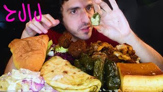 حلال MIDDLE EASTERN MUKBANG FEAST ! KEBABS FALAFEL MEAT PIES CAKE طعام شرق أوسطي !!