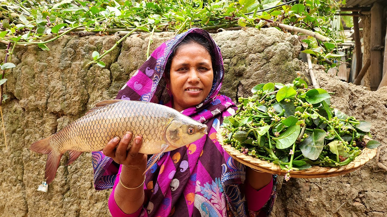 Shaker Ranna Farm Fresh Malabar Spinach Seeds Recipe with Rohu Fish Curry - Rui Mach ...